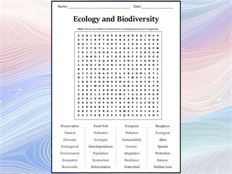 Ecology And Biodiversity Word Search Puzzle Worksheet Activity