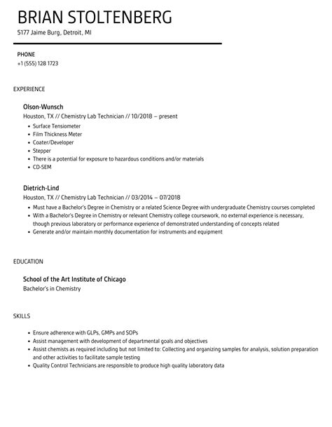 Chemistry Lab Technician Resume Samples Velvet Jobs