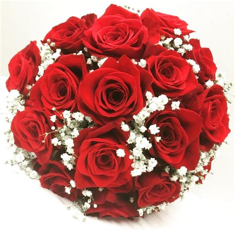 Red Roses And Gypsophilia Bridal Bouquet Buy Online Or Call 0161 737 2322