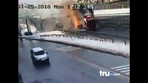 Dump Truck Slams Into Pedestrian Bridge Youtube