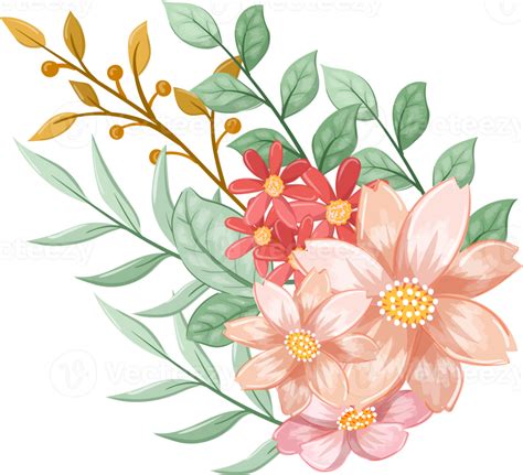 Pink Orange Flower Arrangement With Watercolor Style Png