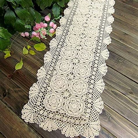 Willbond 2 Pieces Handmade Crochet Lace Table Runner Rectangular Lace Doilies Doily