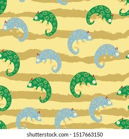 Chamaeleon Vector Seamless Pattern Concept Print Stock Vector Royalty