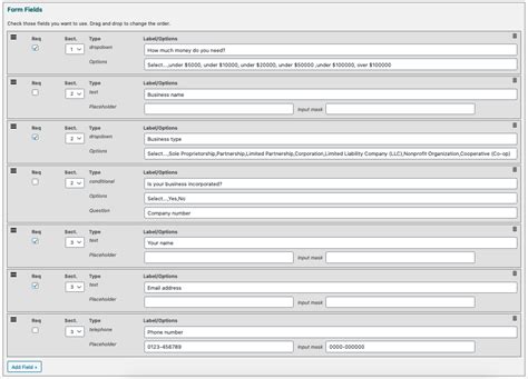 form field settings   lead