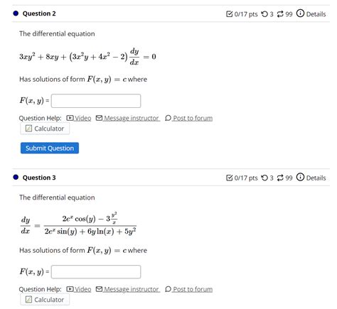 Solved The Differential Equation 3xy2 8xy 3x2y 4x2−2 Dxdy 0