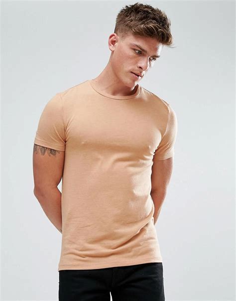 Asos Muscle Fit T Shirt With Crew Neck In Tan For Men Lyst