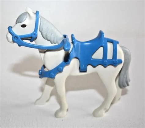 Playmobil Cheval Blanc Avec Armure Selle Bleu Chevalier Dore