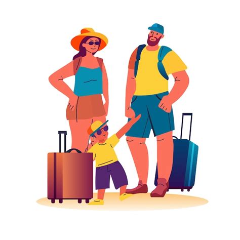 Famille Heureuse Avec Fils Et Bagages Debout Ensemble Vacances D T