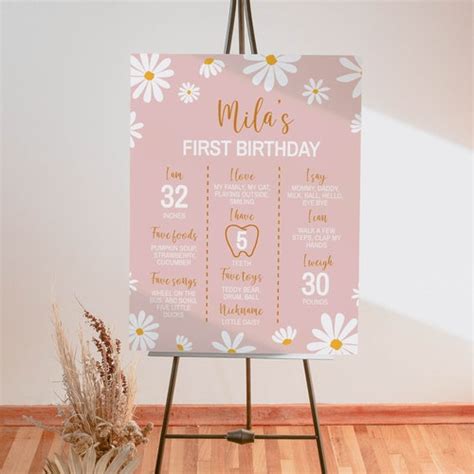 Editable Daisy First Birthday Milestone Sign Boho One Year Etsy