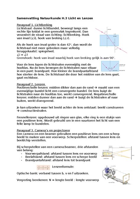 Samenvatting Natuurkunde H Lenzen Samenvatting Natuurkunde H Licht