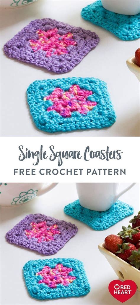 Red Heart Single Square Coasters Yarnspirations Red Heart Crochet Patterns Crochet Coaster