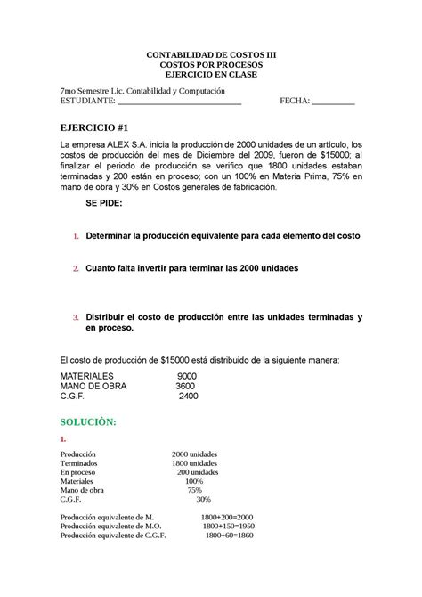 Calaméo Contabilidad De Costos Por Procesos Ejercicio