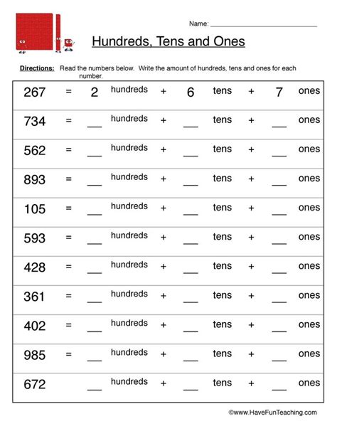 Hundreds Tens Ones Worksheet Have Fun Teaching Tens And Ones