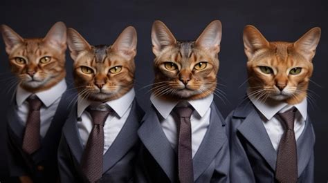 Tres Gatos En Trajes Con La Palabra Gato En El Frente Foto Premium