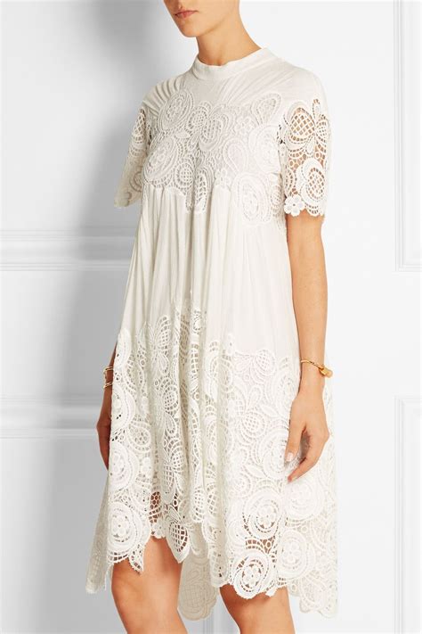 Chic And Elegant Chlo Silk Crepe Mini Dress With Macram Lace Panels