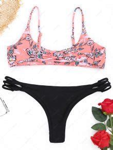 Floral Print Strappy Thong Bikini Set In Orangepink Zaful