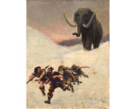 Cavemen And Woolly Mammoth Art Print Vintage Woolly Mammoth Painting