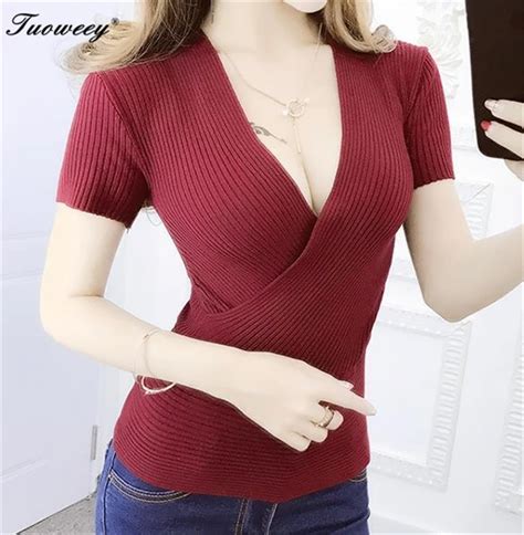 Sexy Women Pullovers Deep V Neck Sweater Long Sleeve High Waist Slim