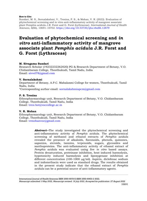 Pdf Evaluation Of Phytochemical Screening And In Vitro Anti