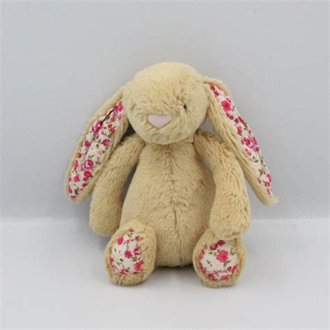 Doudou Lapin Beige Fleurs Nez Rose Jellycat