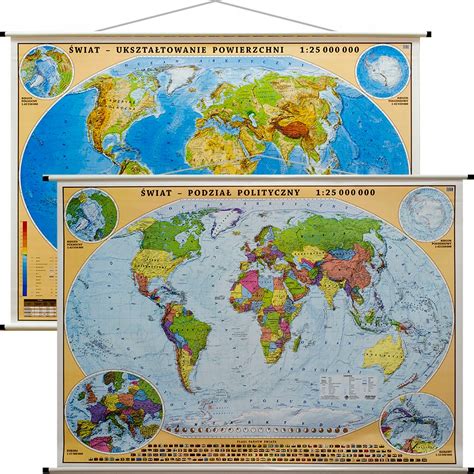 Mapa Świata ścienna Polityczna Fizyczna 2 strony 10201821527