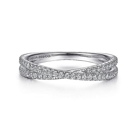 14k White Gold Criss Cross Diamond Stackable Ring Lr51169w45jj