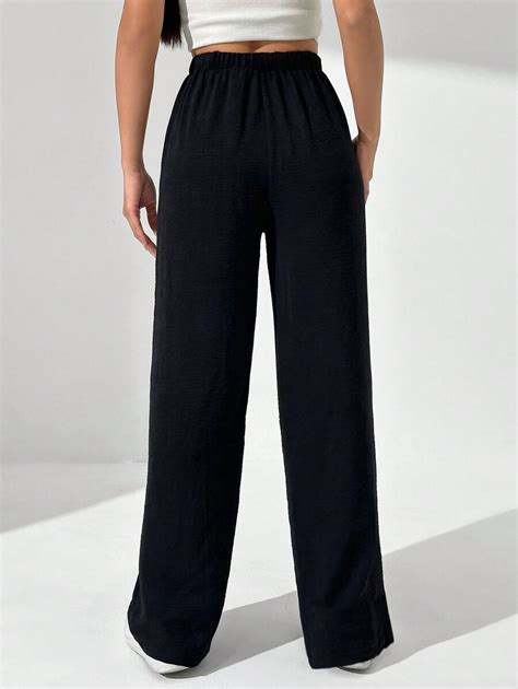 Shein Moosta Solid Color Drawstring Elastic Waist Wide Leg Pants