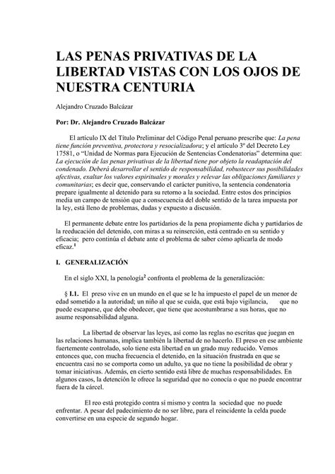 Las Penas Privativas De La Libertad Vistas Con Los Ojos De Nuestra