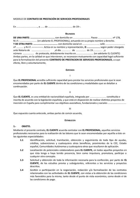 Modelo Contrato De Prestacion De Servicios Profesionales Modelo De