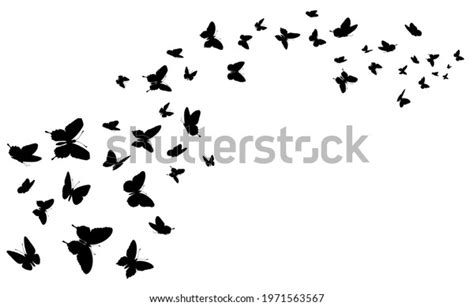 Flying Butterfly Black Silhouette Butterflies Group Stock Vector