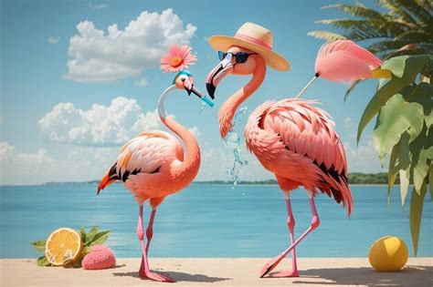 Premium Photo A Cheerful Flamingo Wearing Sunglasses Stands On One