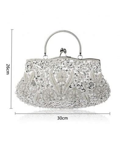 Beaded Sequin Design Flower Evening Purse Large Clutch Bag Silver