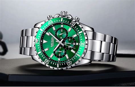 Megir M G Argent Vert Montre Quartz Avec Chronographe Analogique