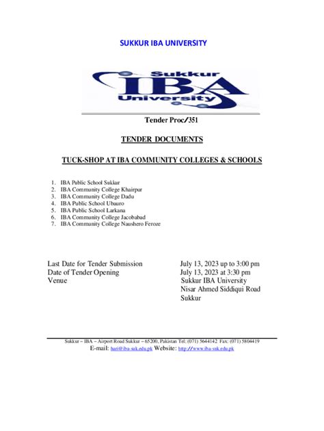 Fillable Online Tender Document Tuck Shop At IBA Community Colleges