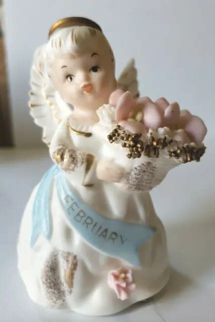 Vintage Lefton Japan Bisque February Birthday Angel Figurine Pink