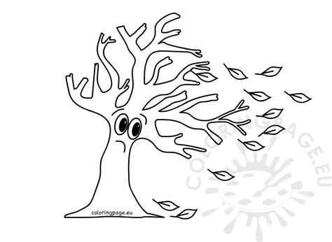 Tree with Falling Leaves image – Coloring Page