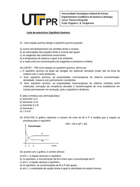 Exercícios Pdf Equilíbrio Químico Reações Químicas