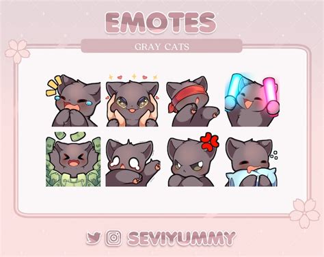 Cute Gray Cat Emotes Twitch Discord Kawaii Kitty Neko Etsy