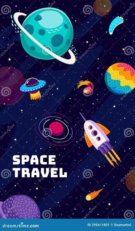 Banner De Viaje Espacial Con Planetas Ufo Y Cohetes Ilustración Del Vector Ilustración De