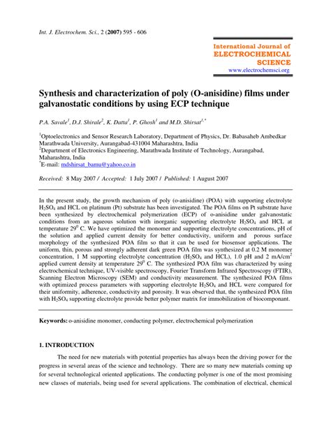 PDF Synthesis And Characterization Of Poly O Anisidine Films Under