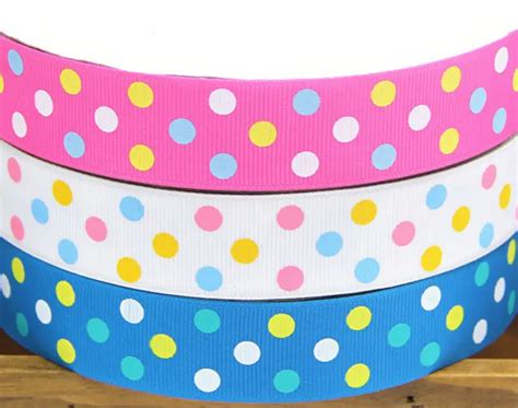 Multi Colored Polka Dots Print Grosgrain Ribbon 100yds Roll 9mm 16mm