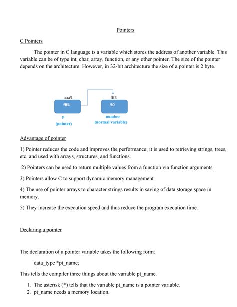 Pointers Notes Pointers C Pointers The Pointer In C Language Is A