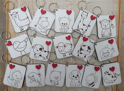 Animal keyrings with red heart - Bederfeez