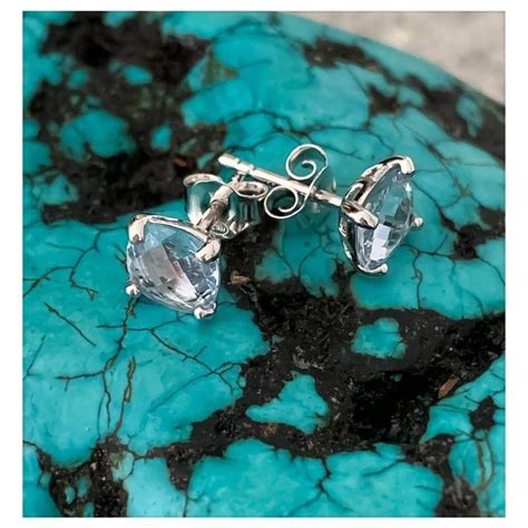 Boucles D Oreilles Puces Cristal Aigue Marine Mm Argent Massif