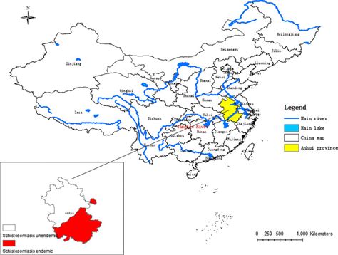 Map of Schistosomiasis endemic area in Anhui province, China ...