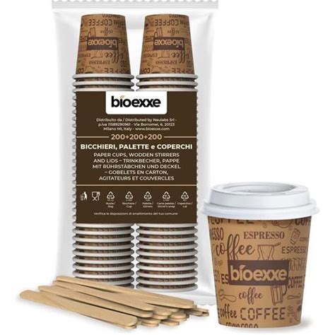 Lot de 100 verres à café en papier biodégradables biocompostables 75