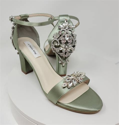 Sage Green Bridal Shoes Chunky Heels Sage Green Wedding Shoes Etsy