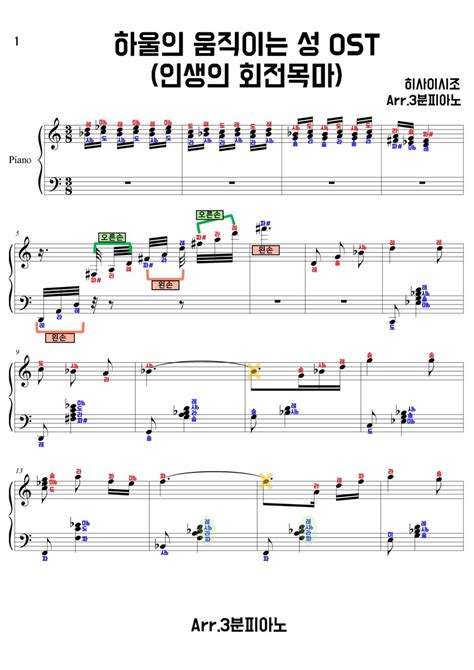 하울의 움직이는 성 Ost 인생의 회전목마 계이름악보 포함 Sheet By 3분피아노