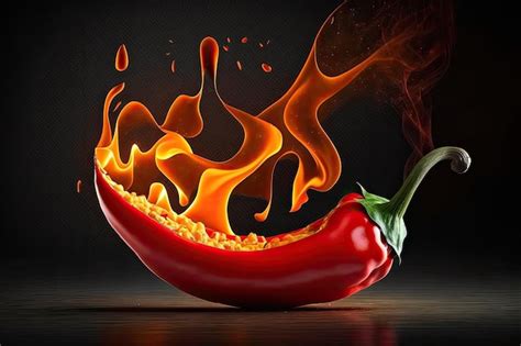 Premium AI Image Fiery Red Hot Pepper With Flames Surrounding It Generative AI
