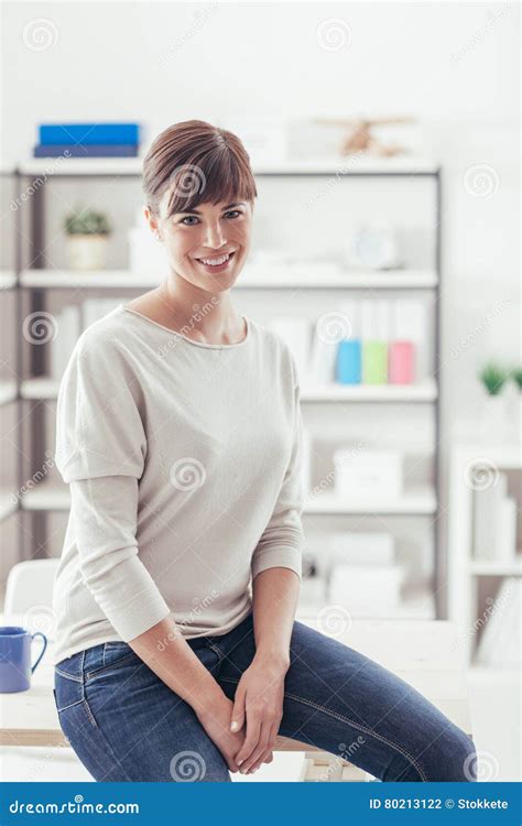 Young Woman Posing In Her Office Stock Photo Image Of Friendly